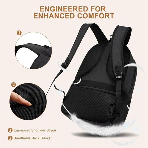 School Backpacks for Teen Boys Girls, Large Bookbag with USB Charger Port, Laptop Backpack for Men and Women, Water Resistant College Backpack Fit 15.6 Inch Laptop, Black in Kuwait