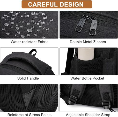 School Backpacks for Teen Boys Girls, Large Bookbag with USB Charger Port, Laptop Backpack for Men and Women, Water Resistant College Backpack Fit 15.6 Inch Laptop, Black in Kuwait