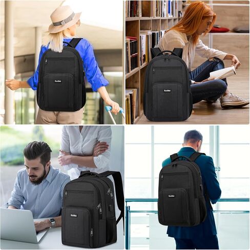 School Backpacks for Teen Boys Girls, Large Bookbag with USB Charger Port, Laptop Backpack for Men and Women, Water Resistant College Backpack Fit 15.6 Inch Laptop, Black in Kuwait