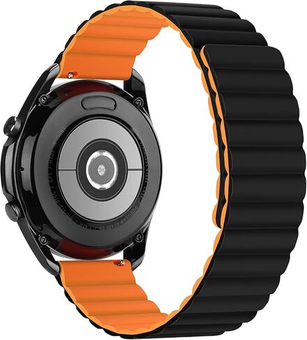 Tasikar 22mm Bands Compatible with Samsung Galaxy Watch 3 45mm Band, Silicone Magnetic Clasp [Double Sided Wearable] Replacement Bracelet Strap for Watch 46mm, Orange-black in Saudi Arabia