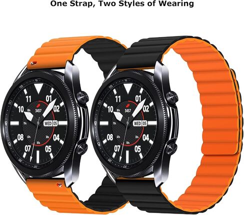 Tasikar 22mm Bands Compatible with Samsung Galaxy Watch 3 45mm Band, Silicone Magnetic Clasp [Double Sided Wearable] Replacement Bracelet Strap for Watch 46mm, Orange-black in Saudi Arabia