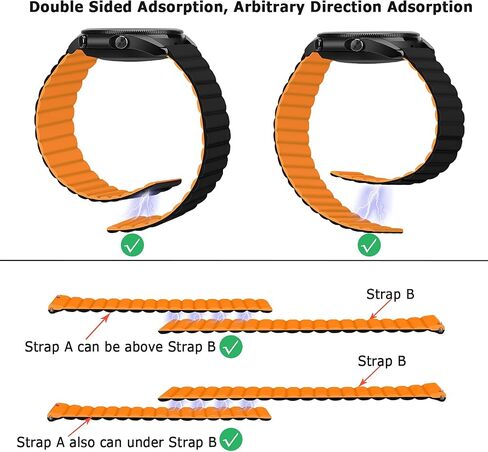Tasikar 22mm Bands Compatible with Samsung Galaxy Watch 3 45mm Band, Silicone Magnetic Clasp [Double Sided Wearable] Replacement Bracelet Strap for Watch 46mm, Orange-black in Saudi Arabia