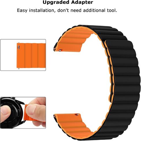 Tasikar 22mm Bands Compatible with Samsung Galaxy Watch 3 45mm Band, Silicone Magnetic Clasp [Double Sided Wearable] Replacement Bracelet Strap for Watch 46mm, Orange-black in Saudi Arabia