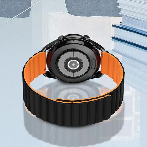Tasikar 22mm Bands Compatible with Samsung Galaxy Watch 3 45mm Band, Silicone Magnetic Clasp [Double Sided Wearable] Replacement Bracelet Strap for Watch 46mm, Orange-black in Saudi Arabia