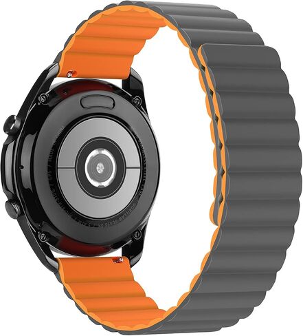 Tasikar 22mm Bands Compatible with Samsung Galaxy Watch 3 45mm Band, Silicone Magnetic Clasp [Double Sided Wearable] Replacement Bracelet Strap for Watch 46mm, Orange-black in Saudi Arabia