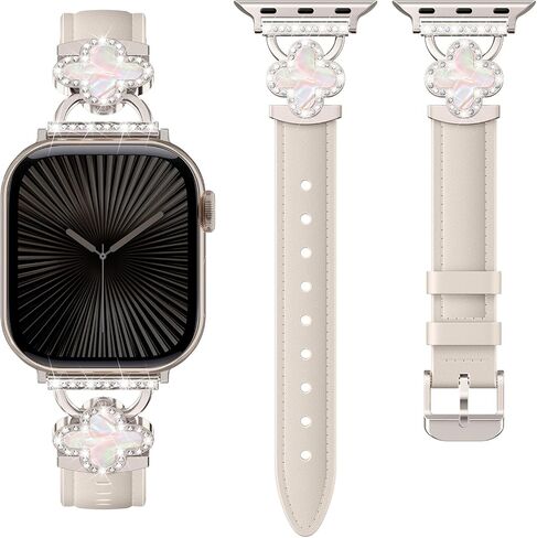 فرقة جلدية Sololup لفرقة Apple Watch للنساء 40 مم 41 مم 42 مم 38 مم 44 مم 45 مم 46 مم 49 ملم ، سوار لطيف رقيق نحيف مع مشبك مصمم بلينغ لسلسلة Iwatch Ultra 10 9 8 7 6 5 4 3/SE/2nd in Kuwait