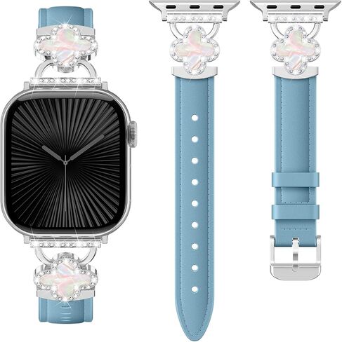 فرقة جلدية Sololup لفرقة Apple Watch للنساء 40 مم 41 مم 42 مم 38 مم 44 مم 45 مم 46 مم 49 ملم ، سوار لطيف رقيق نحيف مع مشبك مصمم بلينغ لسلسلة Iwatch Ultra 10 9 8 7 6 5 4 3/SE/2nd in Kuwait
