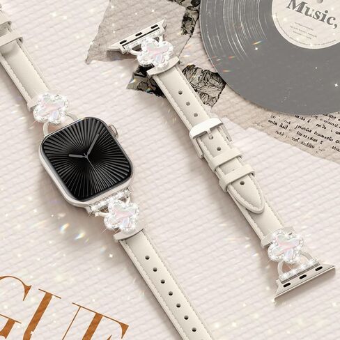 فرقة جلدية Sololup لفرقة Apple Watch للنساء 40 مم 41 مم 42 مم 38 مم 44 مم 45 مم 46 مم 49 ملم ، سوار لطيف رقيق نحيف مع مشبك مصمم بلينغ لسلسلة Iwatch Ultra 10 9 8 7 6 5 4 3/SE/2nd in Kuwait