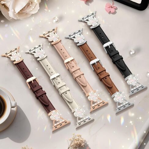 فرقة جلدية Sololup لفرقة Apple Watch للنساء 40 مم 41 مم 42 مم 38 مم 44 مم 45 مم 46 مم 49 ملم ، سوار لطيف رقيق نحيف مع مشبك مصمم بلينغ لسلسلة Iwatch Ultra 10 9 8 7 6 5 4 3/SE/2nd in Kuwait