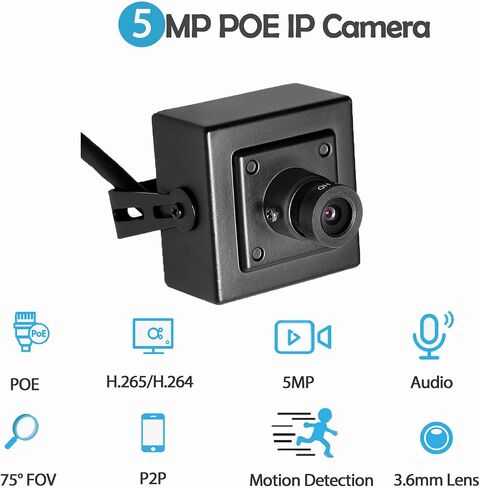 5MP Mini Security Indoor POE IP Camera Built in Microphone,Audio Camera 3.6mm Lens 80° Remote Viewing P2P CCTV Video Mini cam H.265 Motion Detection (I706-P-A-HS-S) in Kuwait