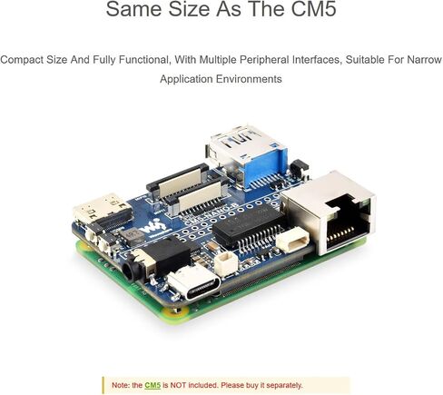 Nano Base Board for Raspberry Pi Compute Module 5 Lite/eMMC Series Board, Same Size as CM5, with CM5 Socket/40PIN GPIO Header/RJ45 Gigabit Eth/16PIN PCIe/HDMI/USB 3.2/Audio/MIPI Interface etc. in Saudi Arabia