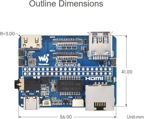 Nano Base Board for Raspberry Pi Compute Module 5 Lite/eMMC Series Board, Same Size as CM5, with CM5 Socket/40PIN GPIO Header/RJ45 Gigabit Eth/16PIN PCIe/HDMI/USB 3.2/Audio/MIPI Interface etc. in Saudi Arabia