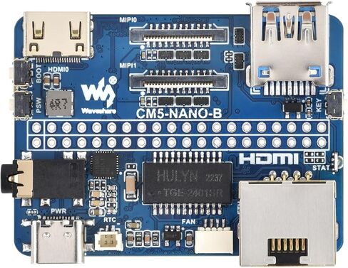Nano Base Board for Raspberry Pi Compute Module 5 Lite/eMMC Series Board, Same Size as CM5, with CM5 Socket/40PIN GPIO Header/RJ45 Gigabit Eth/16PIN PCIe/HDMI/USB 3.2/Audio/MIPI Interface etc. in Saudi Arabia