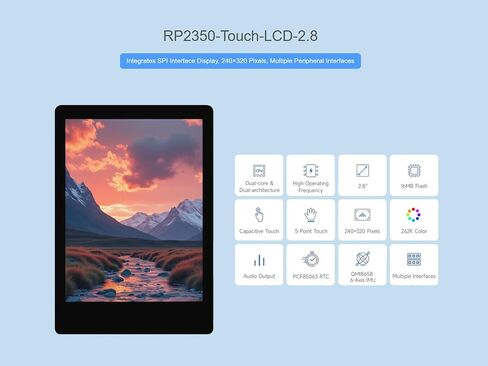 RP2350 2.8inch Touch Display Dev Board, RP2350 MCU Board with 2.8inch LCD, 240×320 Pixels, 5-Point Capacitive Touch IPS SPI Display, Dual-core&Dual-Architecture, Multiple Interfaces in Saudi Arabia