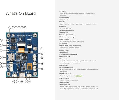 RP2350 2.8inch Touch Display Dev Board, RP2350 MCU Board with 2.8inch LCD, 240×320 Pixels, 5-Point Capacitive Touch IPS SPI Display, Dual-core&Dual-Architecture, Multiple Interfaces in Saudi Arabia