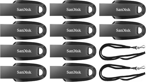 Sandisk 512GB Ultra Curve USB 3.2 محرك أقراص فلاش SDCZ550-512G (10 عبوة) مع (2) Goram Black Lanyards (512GB) in Saudi Arabia