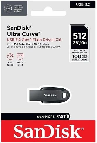 Sandisk 512GB Ultra Curve USB 3.2 محرك أقراص فلاش SDCZ550-512G (10 عبوة) مع (2) Goram Black Lanyards (512GB) in Saudi Arabia