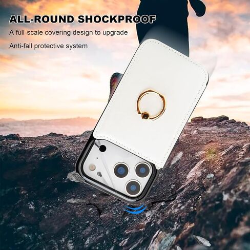 ONETOP for iPhone 17 Pro Wallet Case with Card Holder, 360° Rotation Ring Kickstand RFID Blocking PU Leather Double Magnetic Clasp Shockproof Cover for Women and Girls 6.3 Inch (White) in Saudi Arabia