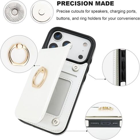 ONETOP for iPhone 17 Pro Wallet Case with Card Holder, 360° Rotation Ring Kickstand RFID Blocking PU Leather Double Magnetic Clasp Shockproof Cover for Women and Girls 6.3 Inch (White) in Saudi Arabia