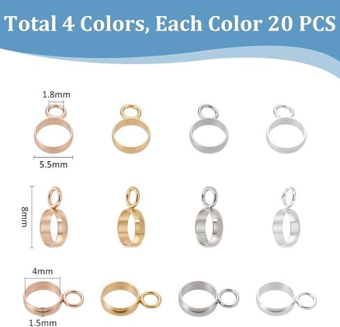 UNICRAFTALE About 80pcs 4 Colors Stainless Steel Ring Bail Beads Charm 4mm Inner Hanger Links Connectors with Loop Charms European Spacer Beads Pendant for Jewelry Making 1.8mm Hole in Saudi Arabia