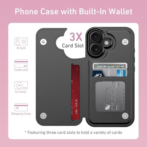 Goodon for iPhone 17 Pro Max Case Wallet - Flip Folio Leather Cover مع تصميم عصري ، 3 فتحات البطاقة ووظيفة Kickstand ، حالة هاتف واقية أنيقة للنساء و - الوردي الساخن in Kuwait
