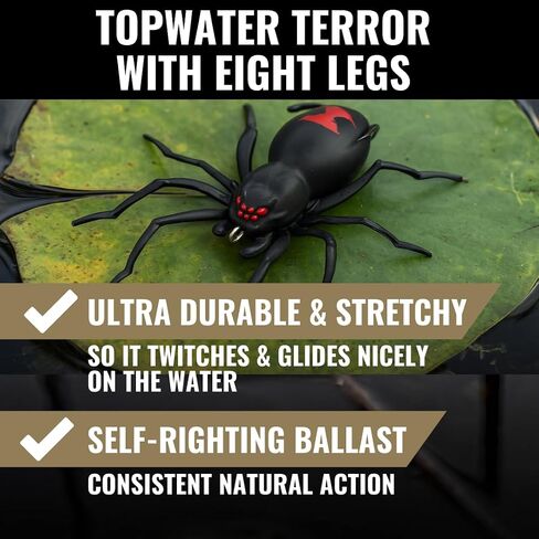 LUNKERHUNT Phantom Spider Lure for Bass Fishing (2.5 Inch) | Topwater Spider Fishing Lure with Natural Walking Action | Soft Hollow Body Weedless Hooks for Trout and Pike in Kuwait
