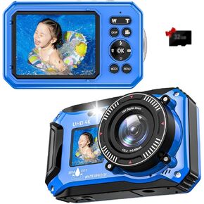 4K 56MP 33FT UHD Underwater Digital Camera for Snorkeling with 32GB Card Dual-Screen Compact Waterproof Dustproof Floatable Autofocus Point and Shoot Digital 1500mAh Battery in Kuwait