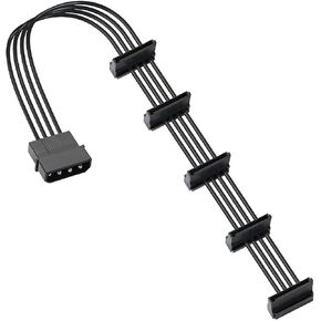 1 Pcs Practical Durable PC Server 4 Pins 1 to 5 SATA Power Cable Adapter Splitter Cables 18AWG Black 40cm in Kuwait