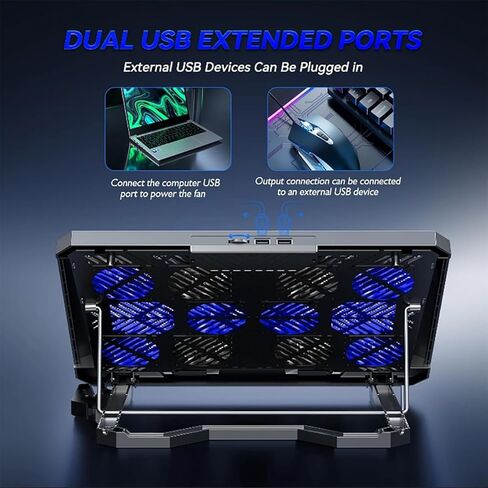 Laptop Cooling pad for Hp 14 inch 14-ed0010nr 14-ed0123wm Gaming laptops, Laptop Cooler with 8 Fan, Adjustable Speed, 5-Level Height Adjustment, Mute Silent,2 USB-A Port，Built-in Phone Stand in Saudi Arabia