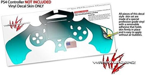 فينيل صائق الجلد متوافق مع Sony PS4 Controller PlayStation 4 الأصلي النحيف و Pro Smooth Fades Neon Teal Black (وحدة تحكم غير مدرجة) in Saudi Arabia