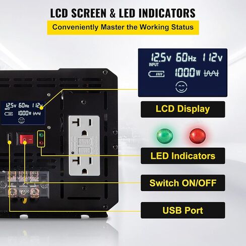 VEVOR Power Inverter, 5000W Modified Sine Wave Inverter, DC 12V to AC 110V Car Converter, with LCD Display, Remote Controller, LED Indicator, GFCI Outlets Inverter for Truck RV Car Boat Travel Camping in Saudi Arabia