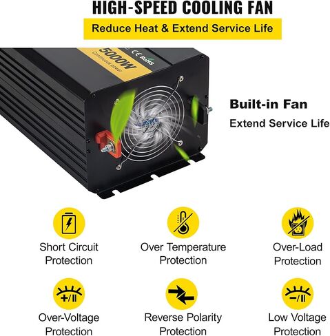 VEVOR Power Inverter, 5000W Modified Sine Wave Inverter, DC 12V to AC 110V Car Converter, with LCD Display, Remote Controller, LED Indicator, GFCI Outlets Inverter for Truck RV Car Boat Travel Camping in Saudi Arabia
