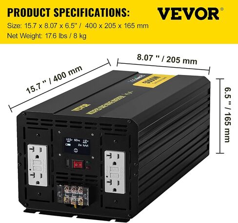 VEVOR Power Inverter, 5000W Modified Sine Wave Inverter, DC 12V to AC 110V Car Converter, with LCD Display, Remote Controller, LED Indicator, GFCI Outlets Inverter for Truck RV Car Boat Travel Camping in Saudi Arabia