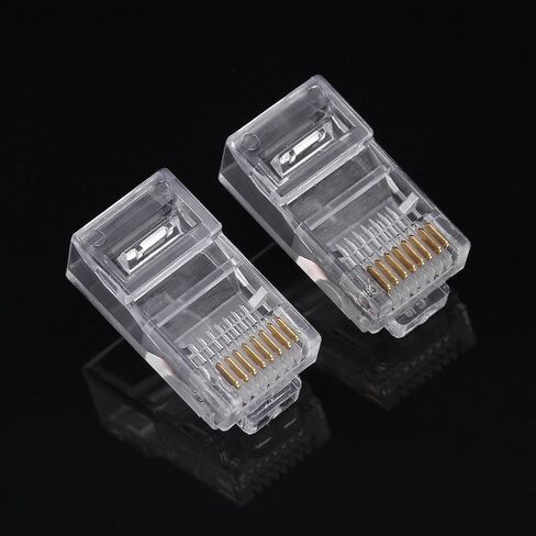 ASHATA 100 Pcs Cat5e RJ45 Modular Plug,Cat5 Cat5e Network Internet Connector,RJ45 8P8C Cable Modular Plug Heads,Network Connection Accessories,Transparent in Saudi Arabia