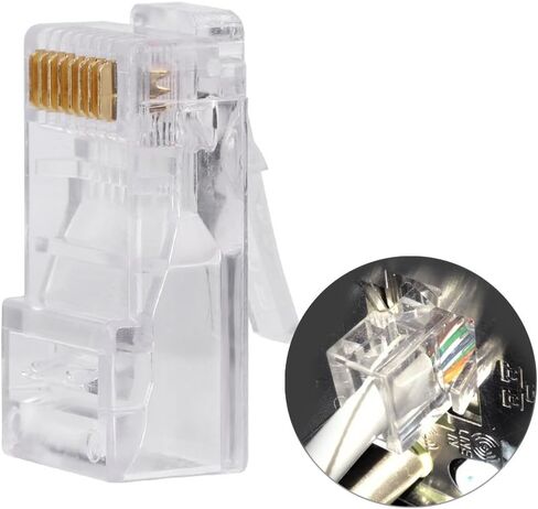ASHATA 100 Pcs Cat5e RJ45 Modular Plug,Cat5 Cat5e Network Internet Connector,RJ45 8P8C Cable Modular Plug Heads,Network Connection Accessories,Transparent in Saudi Arabia