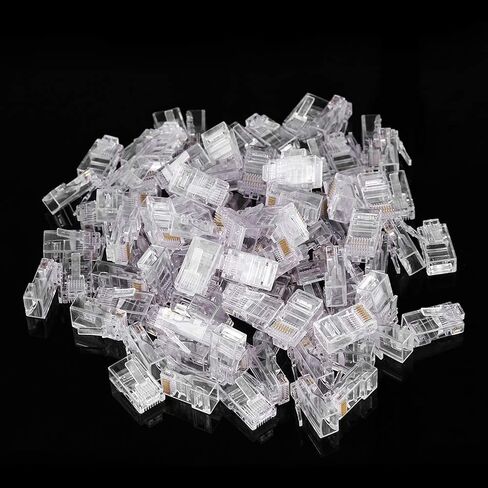 ASHATA 100 Pcs Cat5e RJ45 Modular Plug,Cat5 Cat5e Network Internet Connector,RJ45 8P8C Cable Modular Plug Heads,Network Connection Accessories,Transparent in Saudi Arabia
