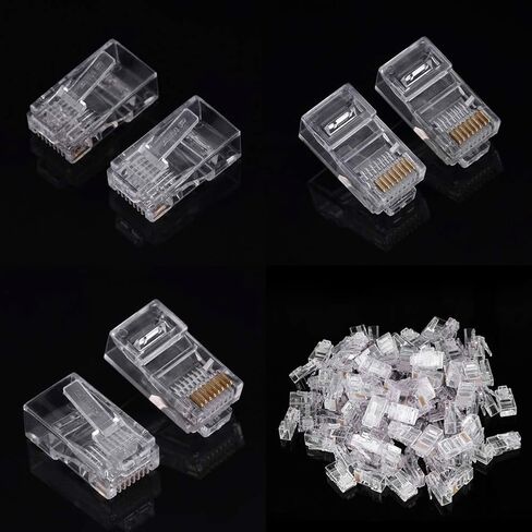 ASHATA 100 Pcs Cat5e RJ45 Modular Plug,Cat5 Cat5e Network Internet Connector,RJ45 8P8C Cable Modular Plug Heads,Network Connection Accessories,Transparent in Saudi Arabia