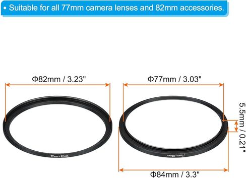 77mm-82mm Metal Step Up Ring, Camera Lens Filter Adapter Ring Aluminum Filter Adapter Ring for Camera Lenses Hood, Black in Saudi Arabia