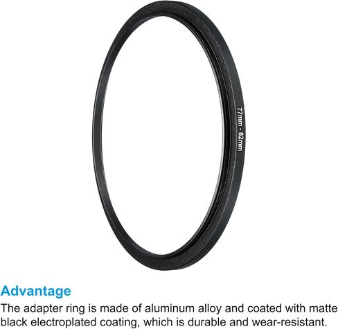 77mm-82mm Metal Step Up Ring, Camera Lens Filter Adapter Ring Aluminum Filter Adapter Ring for Camera Lenses Hood, Black in Saudi Arabia