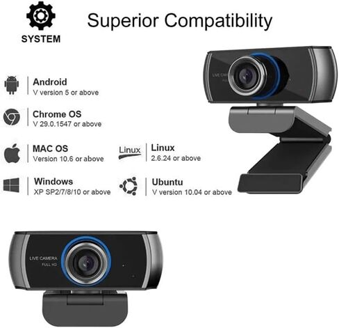 1080p Webcam with Microphone 100°Wide Angle Video Conferencing Live Streaming Free Drive for PC Laptop in Saudi Arabia