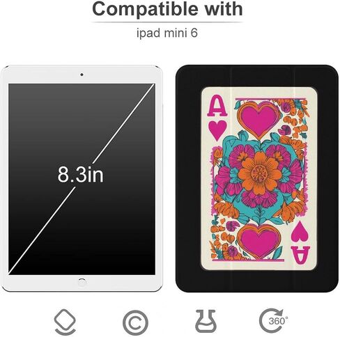 عتيقة كوين هارتس فلورالز لعب البطاقة مع حامل القلم رفيع الخفيفة الوزن Trifold موقف متوافق مع iPad Mini 4/5/6 Mini6 （8.3in） in Kuwait