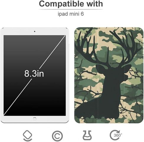 صورة ظلية الغزلان على حالة نمط التمويه مع حامل القلم رفيع الخفيفة الوزن trifold موقف متوافق مع iPad mini 4/5/6 mini6 （8.3in） in Kuwait