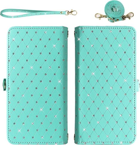 Phone Case for Samsung Galaxy Z Fold 6 5G 2024 Zipper Wallet Detachable Cell Cover with Crossbody Lanyard Strap Bling Glitter Flip Card Holder Slot ZFold6 Z6 G Fold6 6Z Women Men Girls White in Saudi Arabia