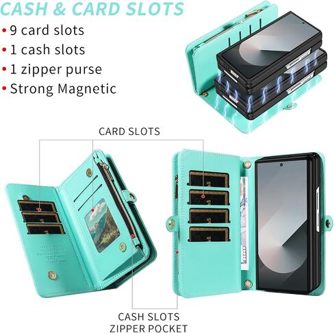 Phone Case for Samsung Galaxy Z Fold 6 5G 2024 Zipper Wallet Detachable Cell Cover with Crossbody Lanyard Strap Bling Glitter Flip Card Holder Slot ZFold6 Z6 G Fold6 6Z Women Men Girls White in Saudi Arabia