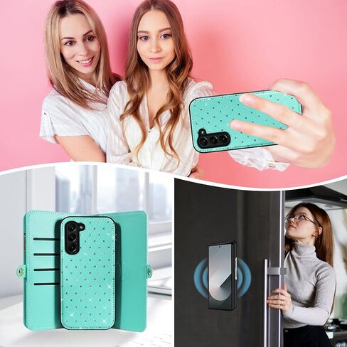 Phone Case for Samsung Galaxy Z Fold 6 5G 2024 Zipper Wallet Detachable Cell Cover with Crossbody Lanyard Strap Bling Glitter Flip Card Holder Slot ZFold6 Z6 G Fold6 6Z Women Men Girls White in Saudi Arabia
