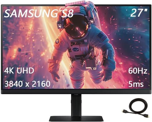 Samsung 27 "Viewfinity S8 Series Monitor ، 4K UHD (3840 × 2160) ، حامل قابل للتعديل ، DisplayPort ، 60 هرتز ، 5 مللي ثانية ، HDMI ، USB ، أسود ، مع كابل HDMI in Kuwait