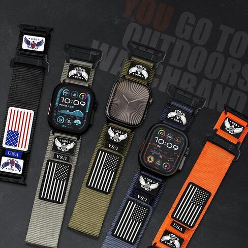نطاقات نايلون الوعرة لـ Apple Watch Ultra/2 Band 49mm 46mm 45mm 44mm 42mm 42mm Iwatch Bands Men ، Stars-stripes flag sport sport spor in Kuwait
