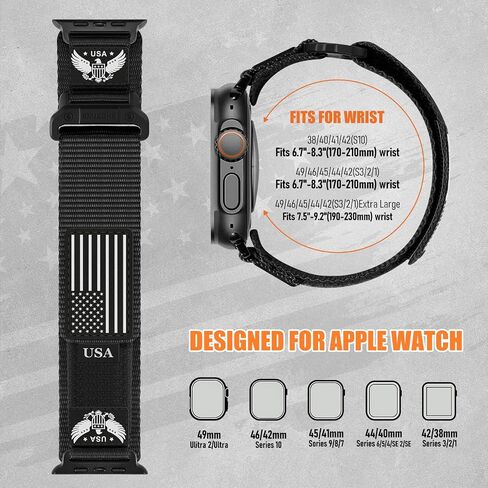 نطاقات نايلون الوعرة لـ Apple Watch Ultra/2 Band 49mm 46mm 45mm 44mm 42mm 42mm Iwatch Bands Men ، Stars-stripes flag sport sport spor in Kuwait