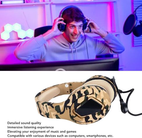 Zunate Wired Gaming Headset, Clear Sound Output Over Ear Headphone with Microphone, Camouflage Color (Cool Black Camo) in Saudi Arabia