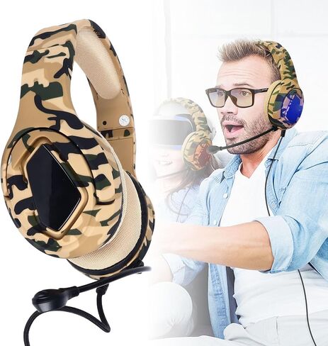 Zunate Wired Gaming Headset, Clear Sound Output Over Ear Headphone with Microphone, Camouflage Color (Cool Black Camo) in Saudi Arabia